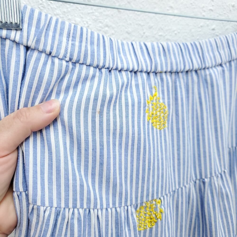 J. CREW Pinapple Embroidered Tiered Seersucker Pinstripe Lagenlook Midi Skirt - Picture 5 of 15